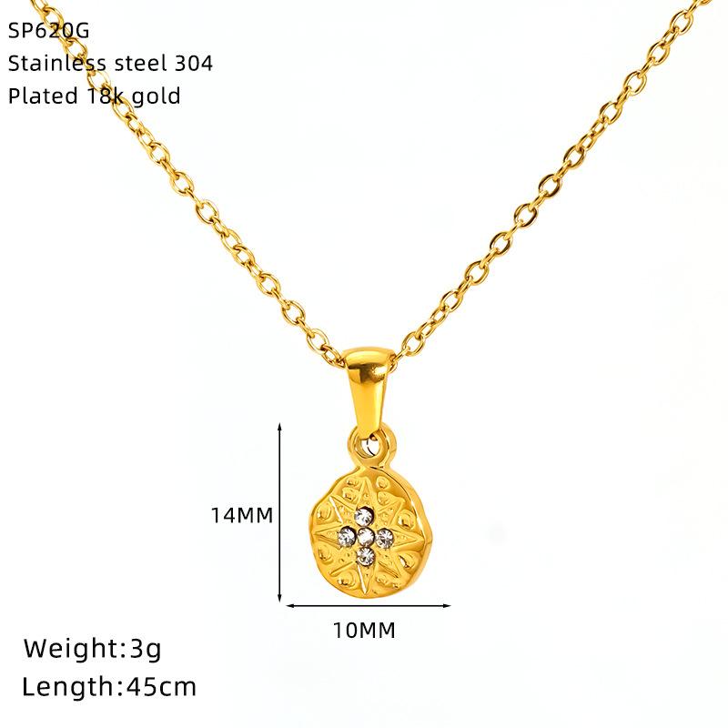 Vintage Sun Moonlight Octagon Gold Plated Stainless Steel Necklace Women'S Premium Jewelry