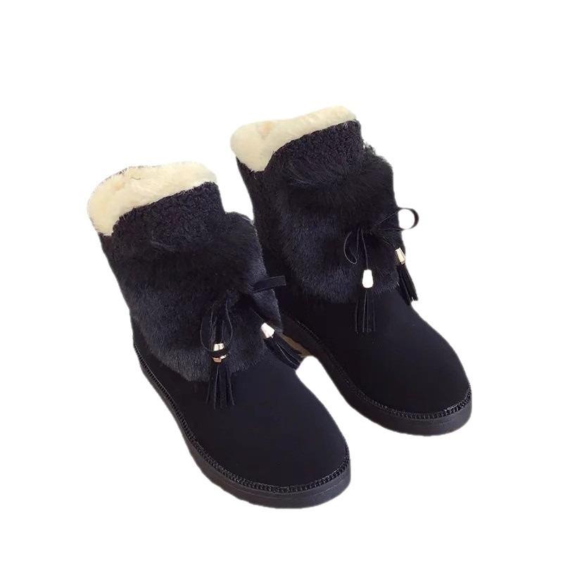 Schneestiefel Damen Winter neu vielseitig bequem rutschfest wasserdicht Baumwollschuhe mittlerer Schaft Samt warm kurze Stiefel