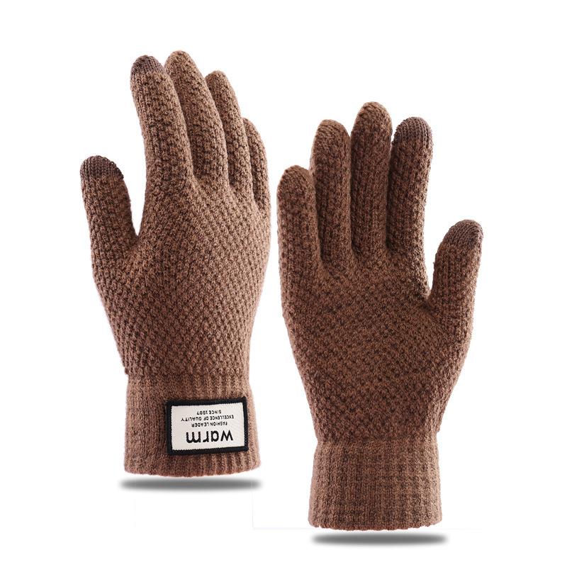 Autumn and Winter Cold-proof Knitted Gloves Men's Velvet Thickened Warm Outdoor Riding Warm