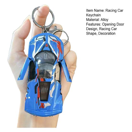 Opening Door Racing Car Keychain Kids Mini Pull-back Graffiti Sports Car Toy Key Ring