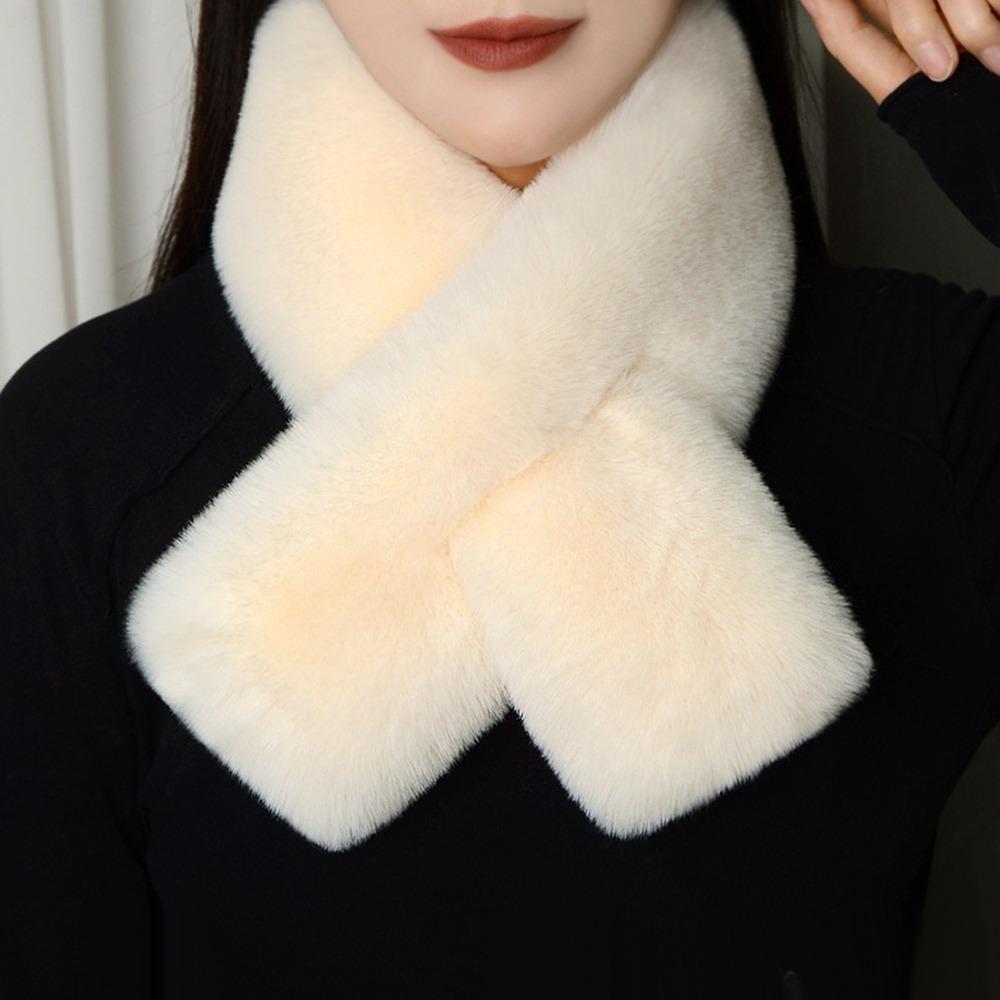 Winter Warm Plush Cross Scarf Thickened Soft Neckerchief Wrap Solid Color Faux Rabbit Fur Scarf Autumn Winter