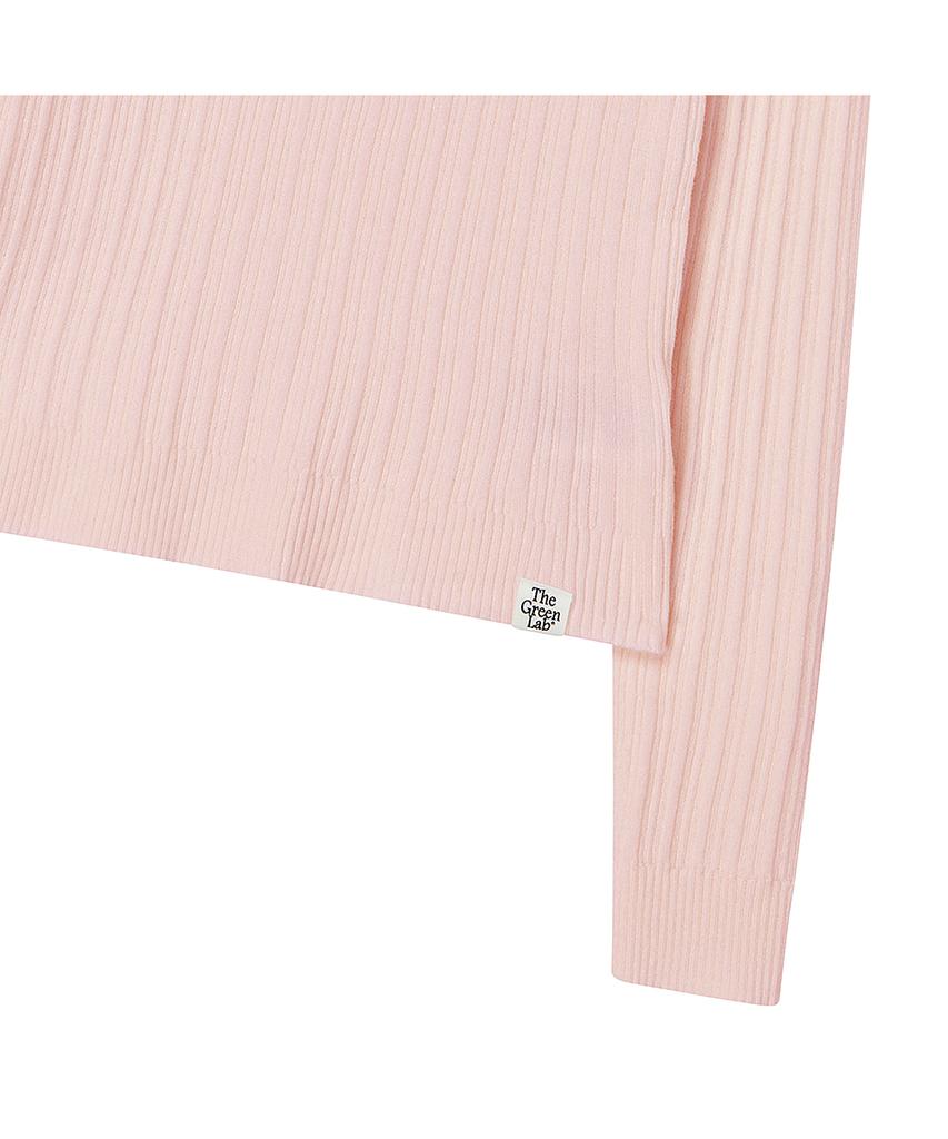 THE GREEN LAB Off-Shoulder Slim Ribbed Knit [Light Pink]