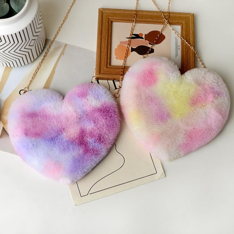 Imitation rabbit fur heart-shaped plush bag autumn and winter new women's bag versatile messenger bag love chain single shoulder portable