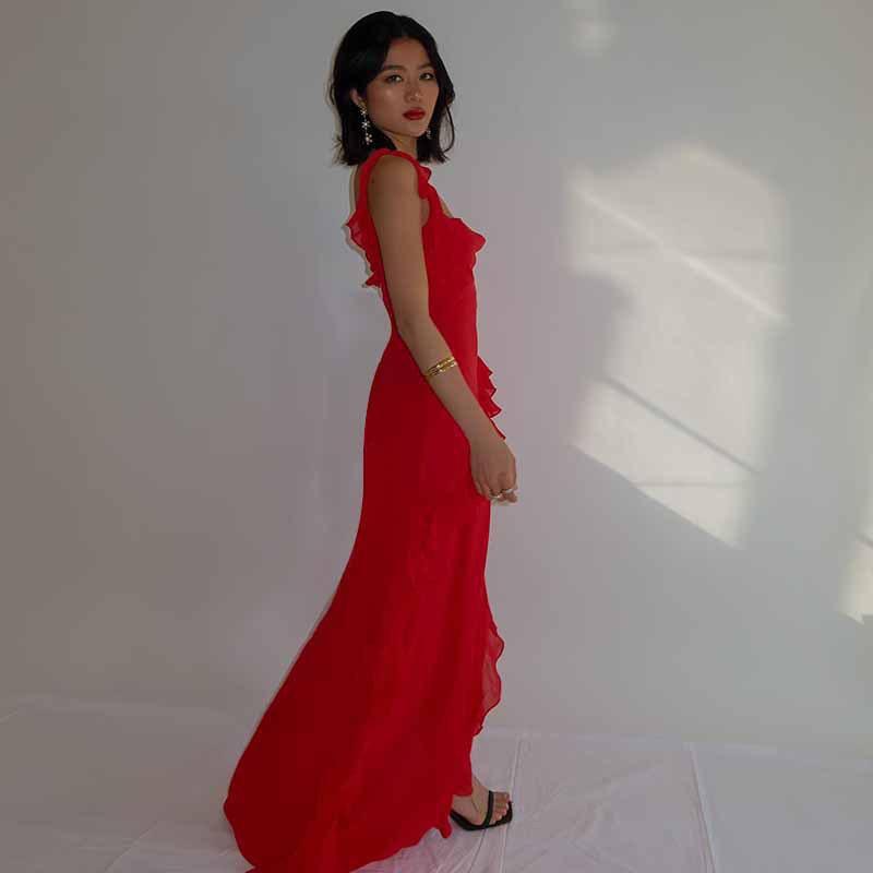 Ladies' Sexy Patchwork Temperament Slit Backless Long Dress