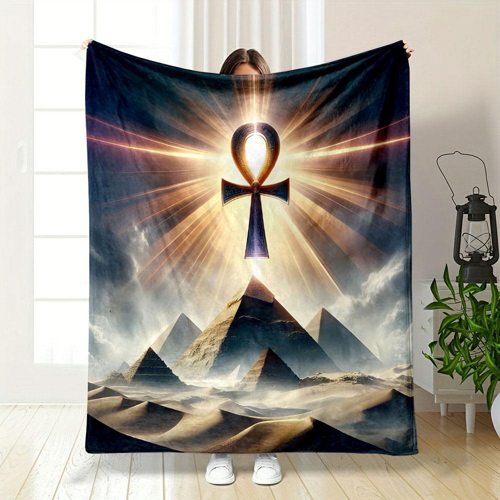 Ancient Ankh and Pyramids Design Print Blanket Soft and Cozy Perfect for the Living Room Bed Sofa or a Nap,gift
