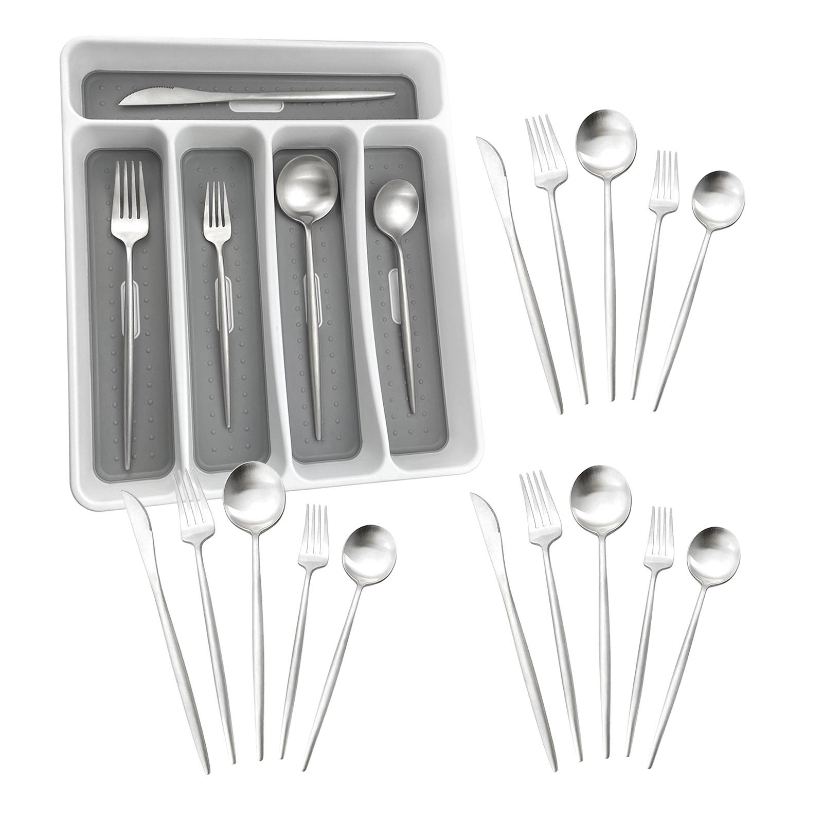 

Набор матового серебра, 20 предметов, столовые приборы из нержавеющей стали FAMEWARE, набор столовых приборов из 4 кухонных принадлежностей с выдвижным ящиком-органайзером серебряный