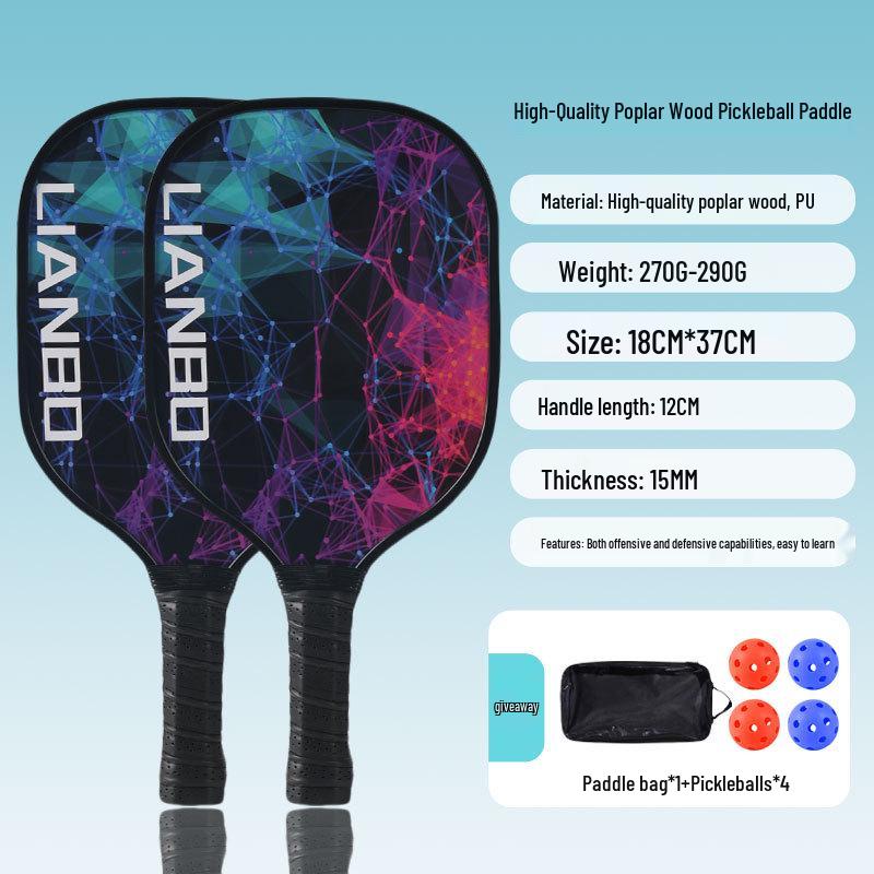 Nine-layer Poplar Wood Pickleball Paddle Set for Outdoor Recreational Sports and Fitness