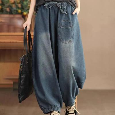 Dámske Harem džínsy z denimu nadmernej veľkosti, voľné lampášové nohavice, elastické nohavice mrkvového strihu s veľkými vreckami, ležérne nohavice dlhej dĺžky