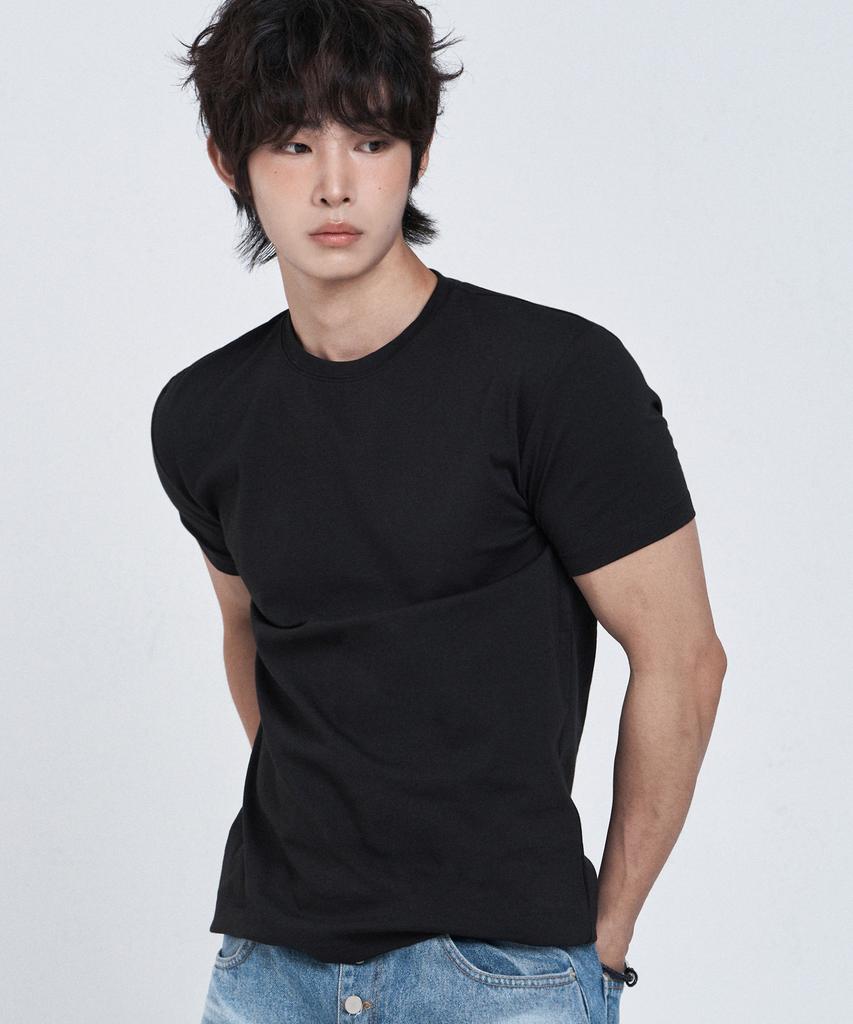 LEMAIN SECOND Semi Crew Neck Muscle Fit Plain Short Sleeve T-Shirt [Black]