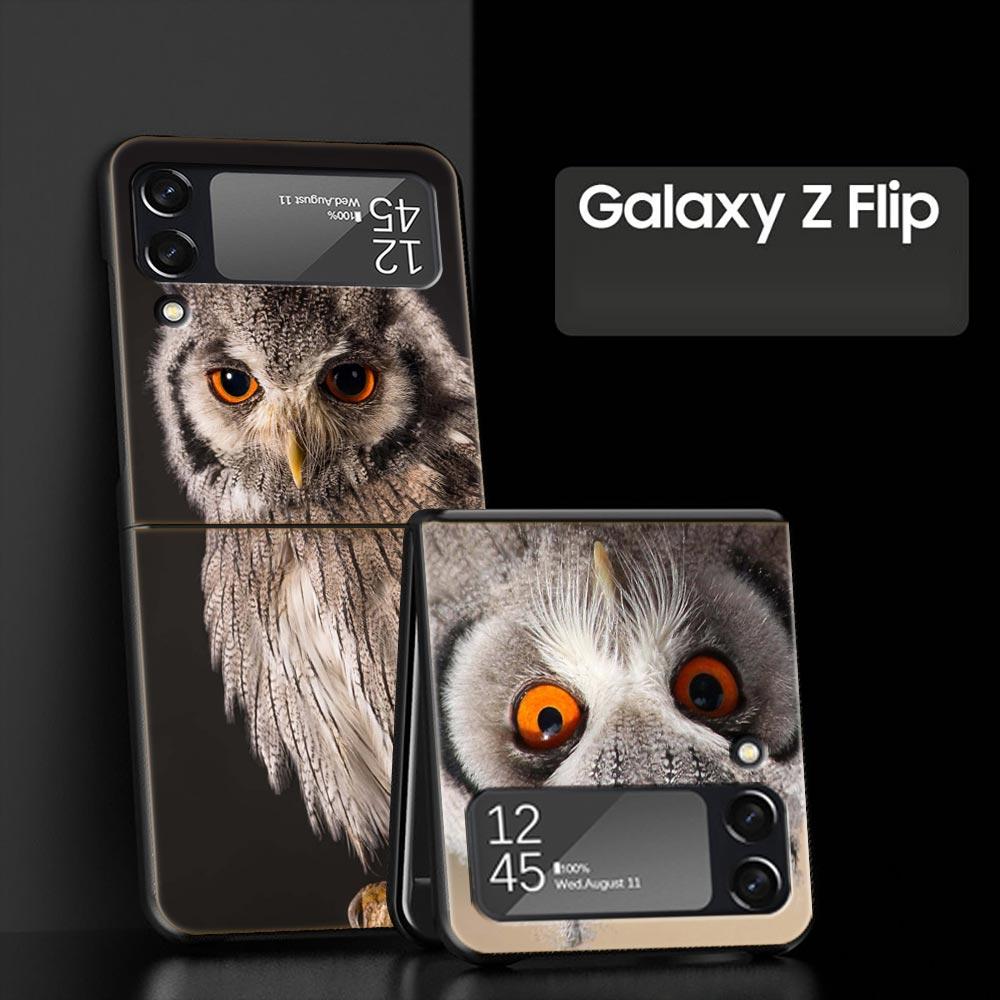 For Samsung Galaxy Z Flip 3 4 5 Hard Black Folding PC Phone Case Cartoon Girl Gifts Lovely Owl For Samsung Z Flip3 Back Cover