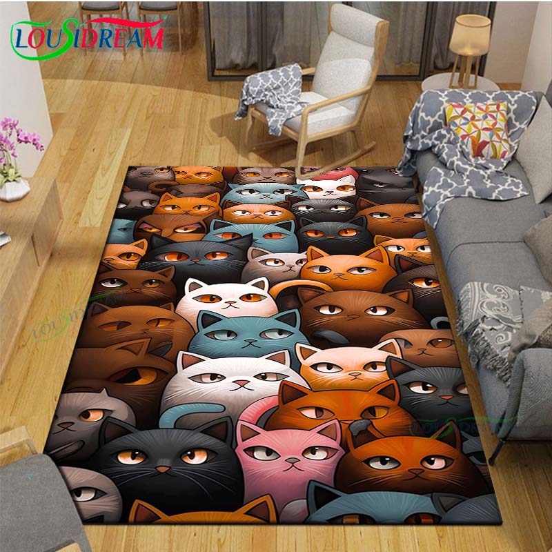 Alfombras Impresas con Gatos Pintura Exquisita Moda 3D Alfombra de Área Antideslizante para Sala de Estar Alfombrillas para Habitación de Niños Esterilla de Yoga Alfombra Grande Decoración