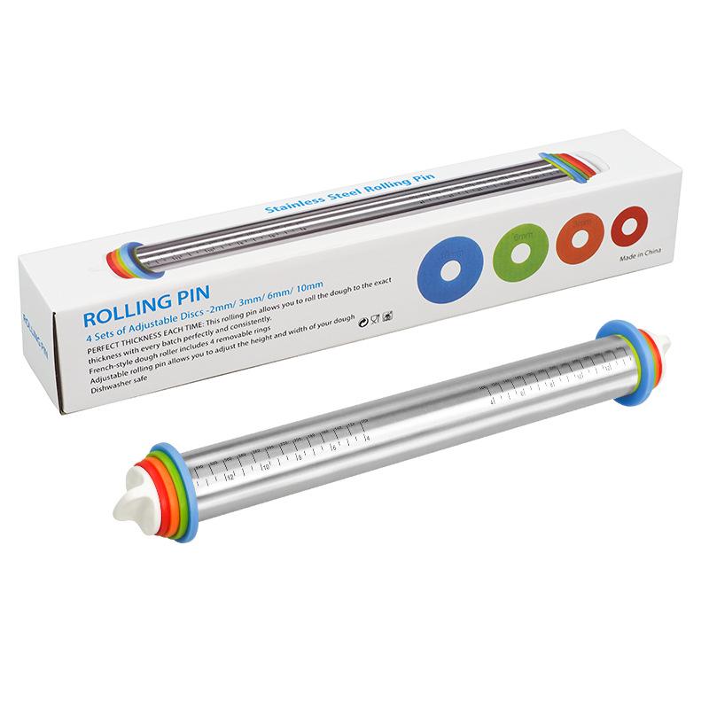 17-Inch Stainless Steel Rolling Pin Set with Adjustable Thickness and Dough Mat
