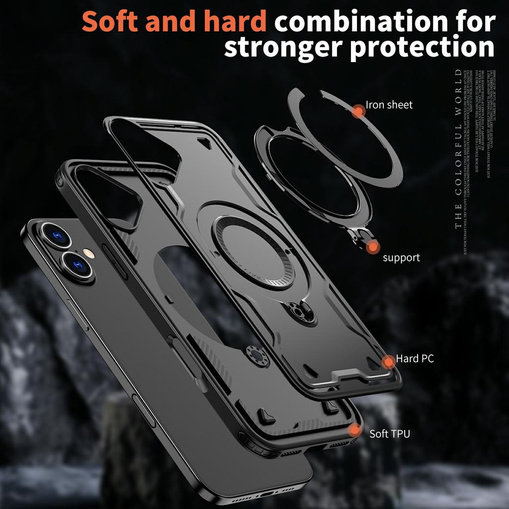 For iPhone 16 Case Compatible with MagSafe Military Protection PC+TPU Kickstand Phone Cover