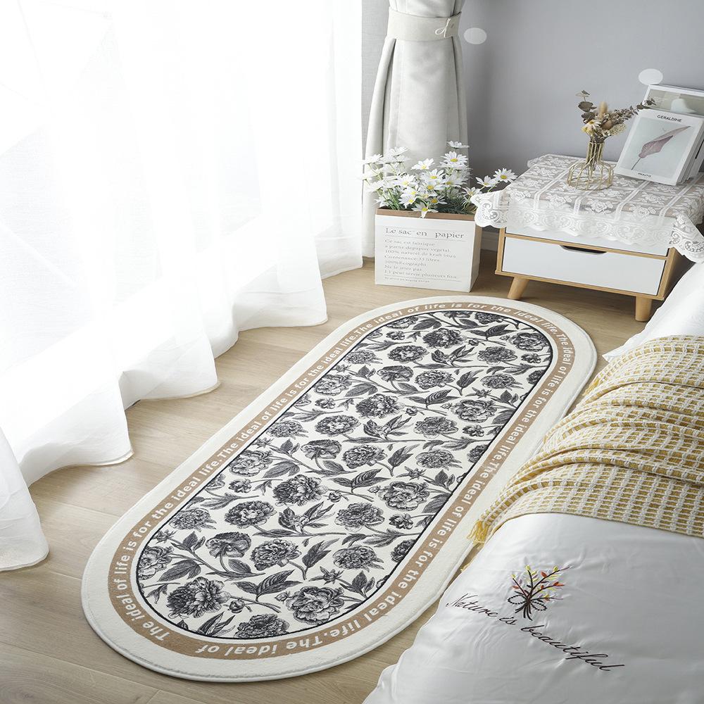 Ovaler Kamelien-Imitationskaschmir-Teppich Kleiner Duft Mädchen Schlafzimmer Dekoration Bettdecke Zuhause Langer Streifen Bodenteppich