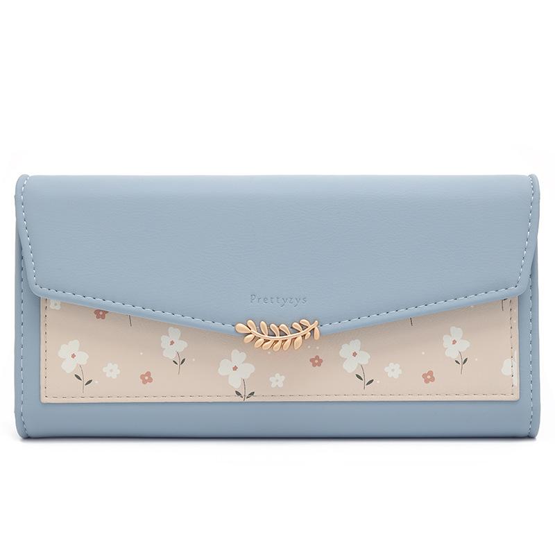 

Кошелек женский длинный с пряжкой в виде листа, простая универсальная, расширяемая, вместительная, ручная сумка синий