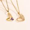 Heart-Shaped Full Diamond 3D Peach Pendant Necklace for Women - Fashionable Copper Micro-Set Enamel Choker