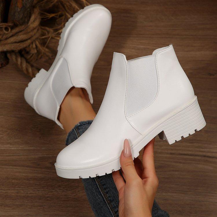 Women'S Round-Headed Ankle Boots Without Lace-Up  Spring And Autumn Solid Color Classic Socks Fashion Boots Plus Size
