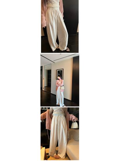 Superniniyy Wrinkled Texture Drawstring Wide-Leg Casual Pants for Women