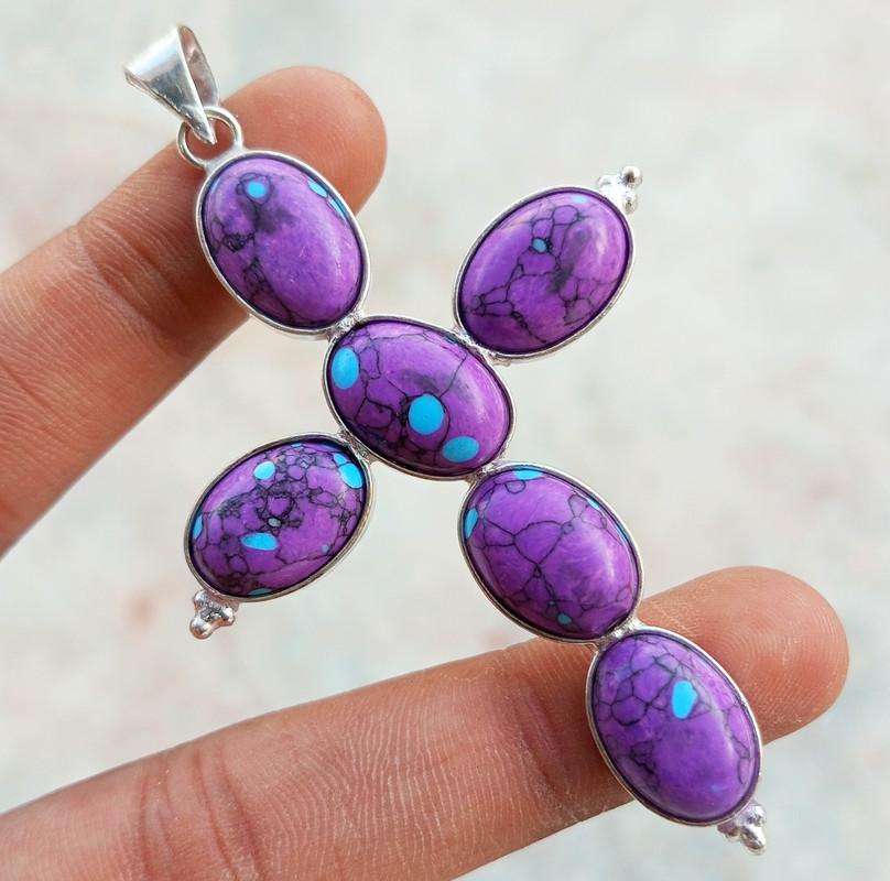 

Purple Turquoise Gemstone 925 Sterling Silver Plated Amazing Pendant Jewelry CRO-184