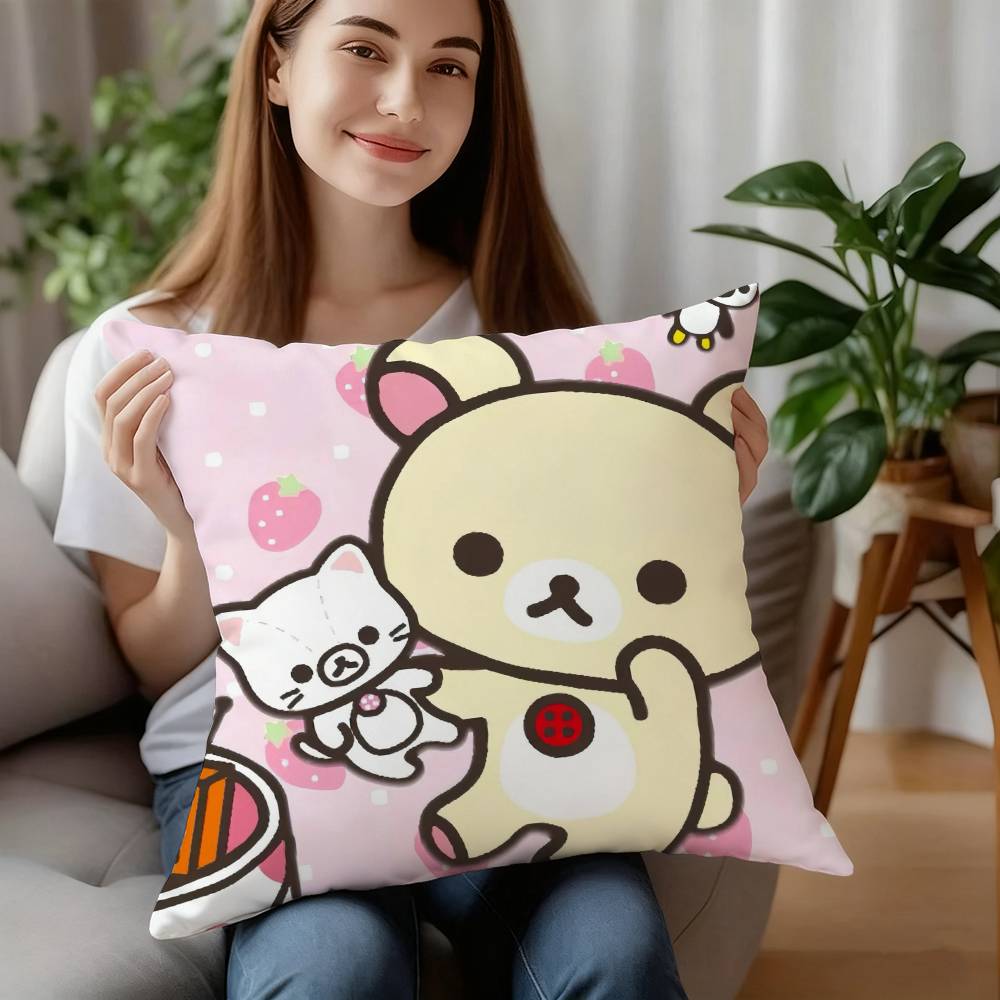 Cute Cartoon Rilakkuma Pillow Case Plush Fabric Soft Pillowcase Double Sided Print Cushion Cover Household Gifts