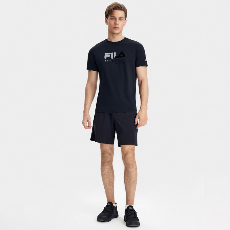 FILA Latte Girl 3.0 Athletics Vintage Logo Print Crew Neck Short Sleeve T-Shirt Men Tops Deep-Black A11M321104FBK