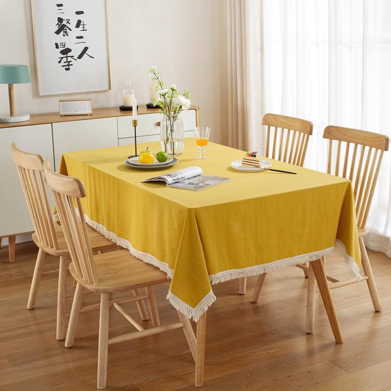 Modern Minimalist Solid Cotton Washed Tablecloth With Tassels Dining Table Coffee