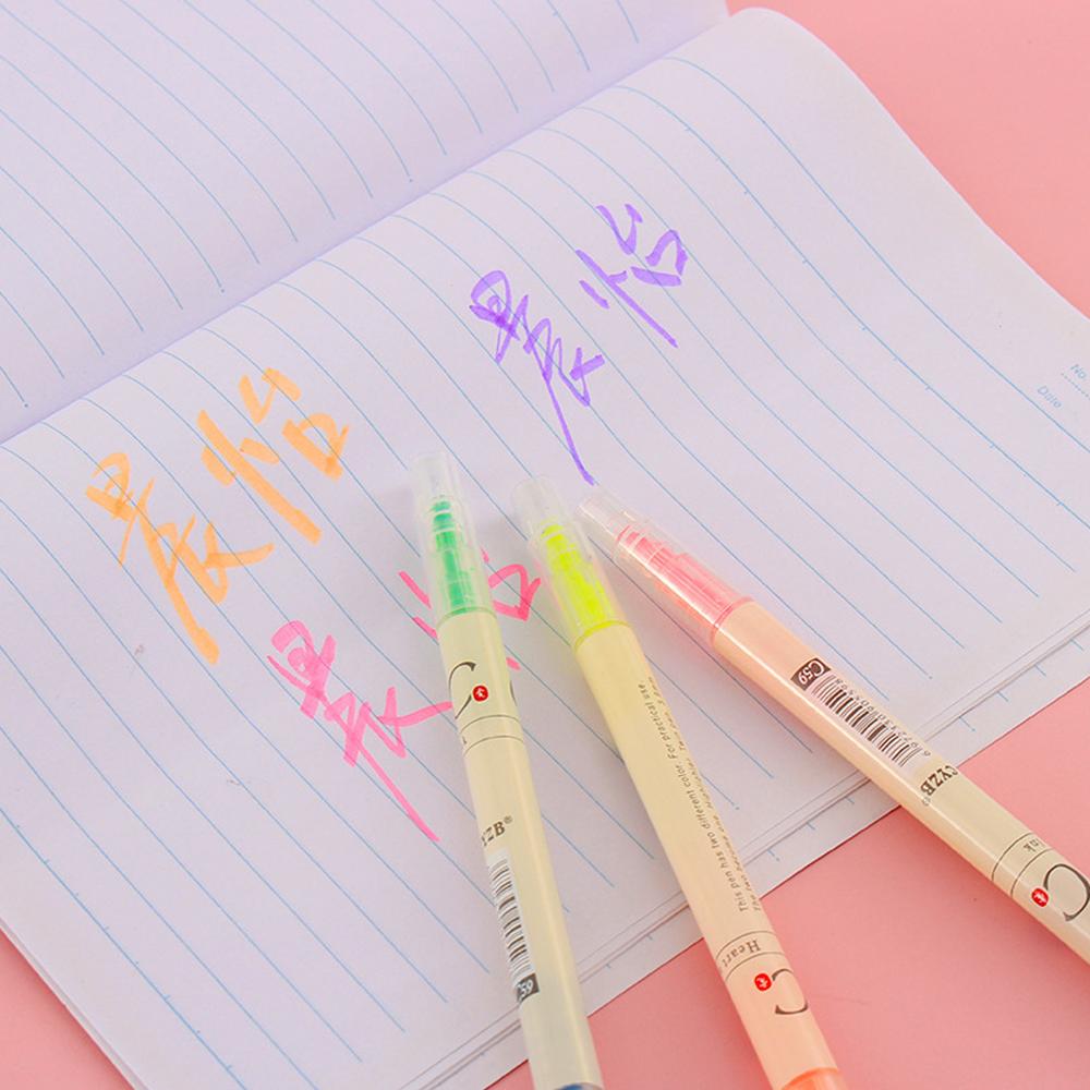 6Pcs/Set Double-headed Highlighter Kawaii Stationery Color Marker School Supplies Student Marker Cute Stationery