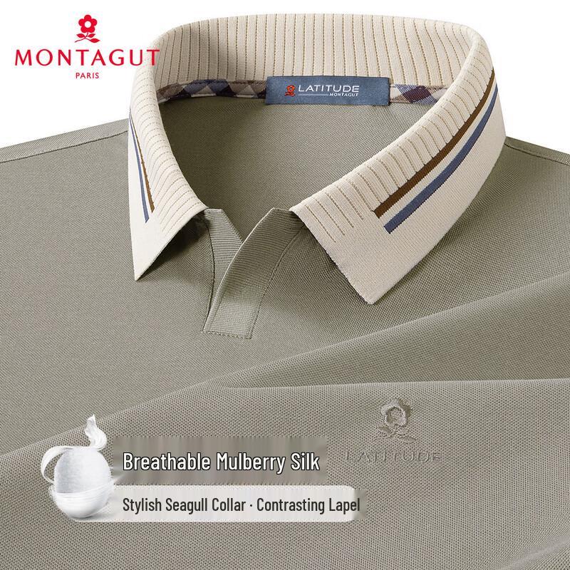

MONTAGUT Men s Breathable Silk Blend Polo Shirt with Seagull Collar 56