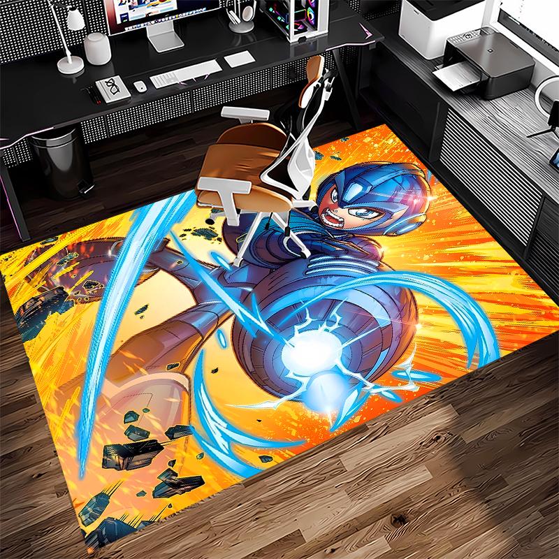 1pc Cartoon Rockman Game Megaman1 Print Area Rug - Soft, Washable Non-Slip Indoor Mat for Office Chairs, Living Room, Home Office Decorative Rug