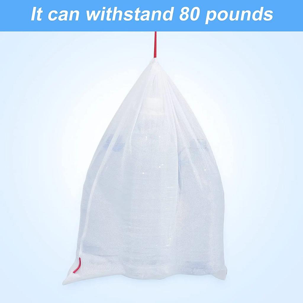 5pcs/set Reusable Produce Mesh Bags Eco Friendly Fruit Vegetable Bags for Kitchen Storage Net Merchandise Bags with Drawstring