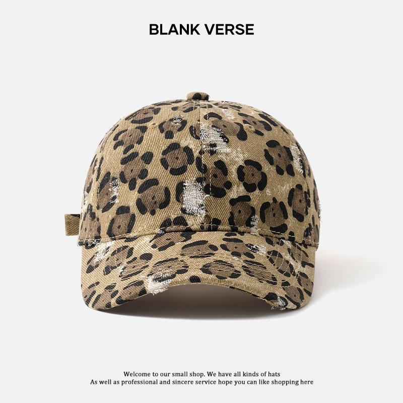 

New autumn and winter leopard print ripped polished baseball cap women s enlarged and deepened fashionable cap Adjustable
