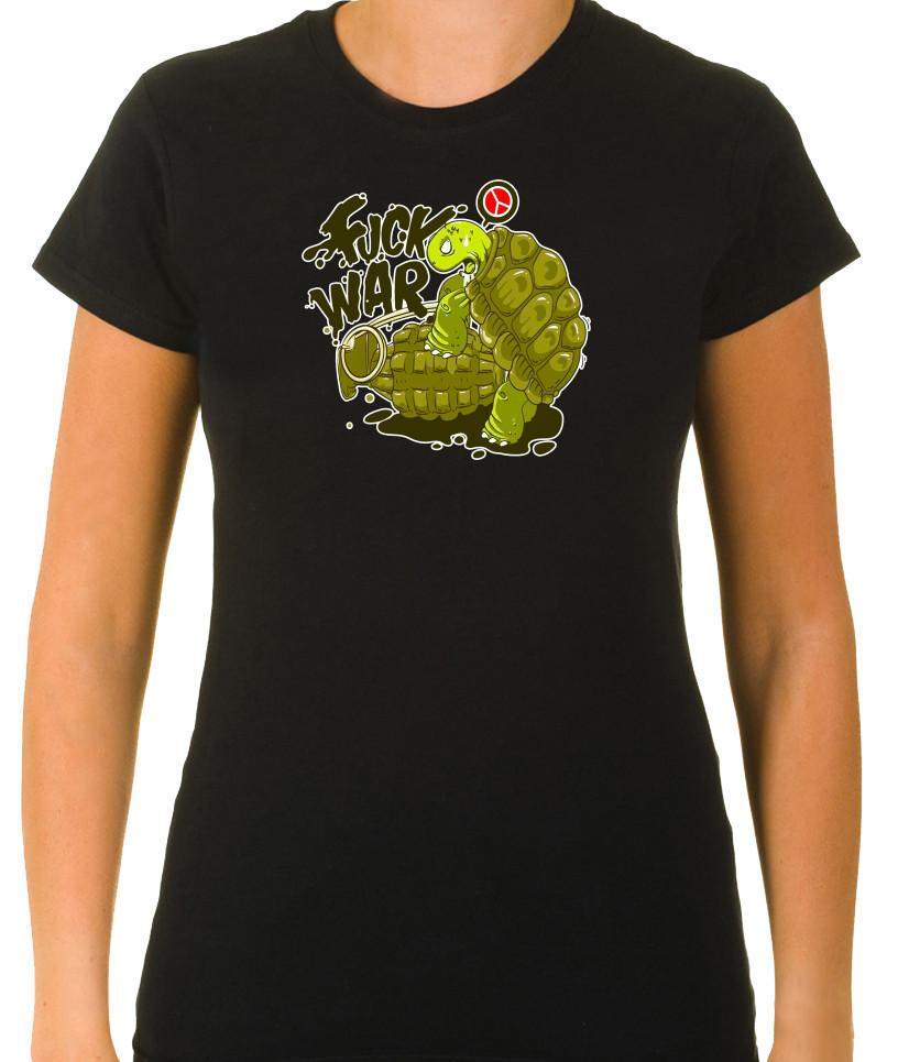 

Funny Fu*k War, turtle and grenade 3/4 Short Sleeve T Shirt Woman G596 4XL