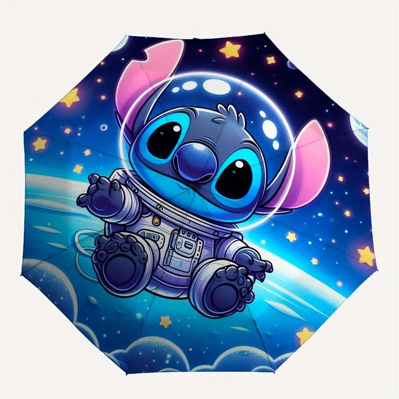 Stitch,space Themed folding umbrella, the best choice for gift giving, 8 ribs, casual, durable, lightweight and portable travel umbrella, su