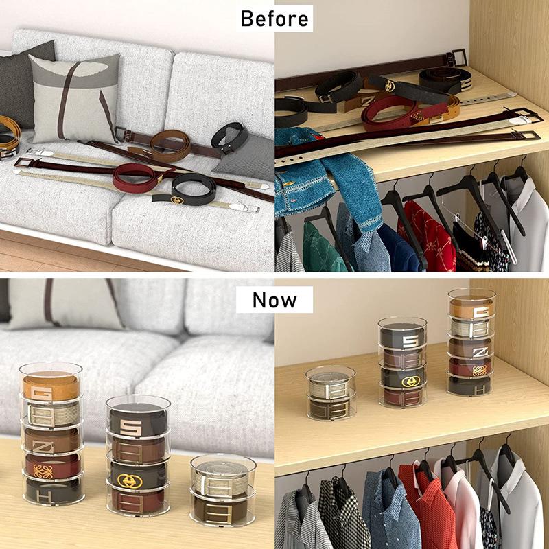 Acrylic Clear Round Storage Box Stackable Belt Rack Display Holder for Watch Jewelry Cosmetics Bracelets Rings Craft Toys Ties