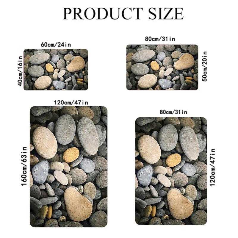 Natural River Stone Print Area Rug, Soft Neutral Floor Mat for Living Room Bedroom Bathroom Rustic Home Decor