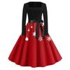 Christmas Print Flare Dress For Women Long Sleeve Dress Hollow Party Casual Square Collar Dresses