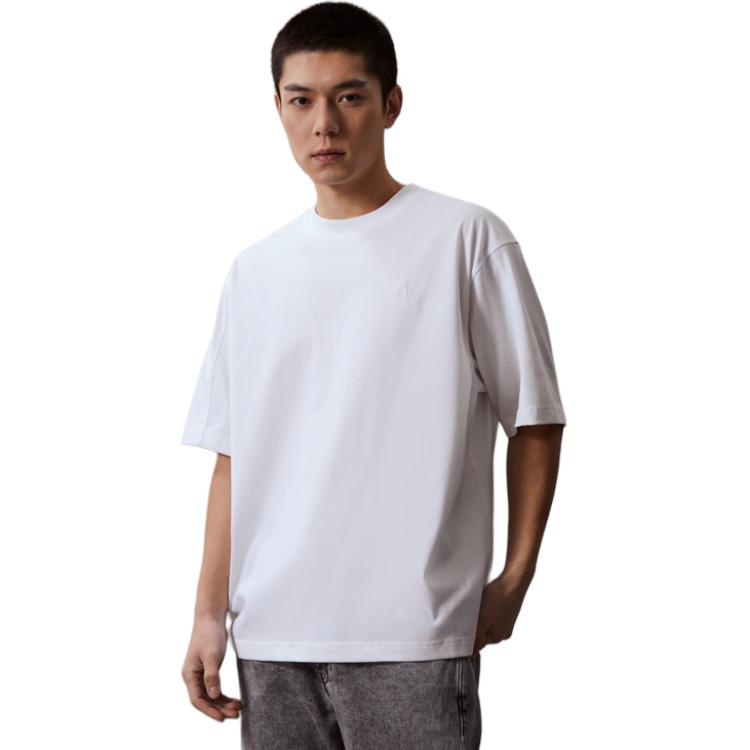 Calvin Klein Printed Loose Cool Round Neck Versatile Short Sleeve T-Shirt Men Tops Moonlight-White J325511-YAF