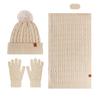 Knitted Hat Scarf Gloves Set Women's Winter Double Layer Plus Velvet Thick Outdoor Warm