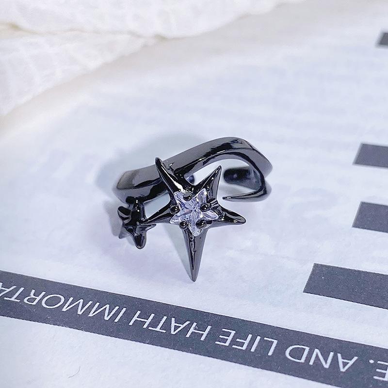 Dark Series Personality Trendy Cool Love Open Ring Irregular Inlaid Zircon Punk Retro High Sense Ring Woman