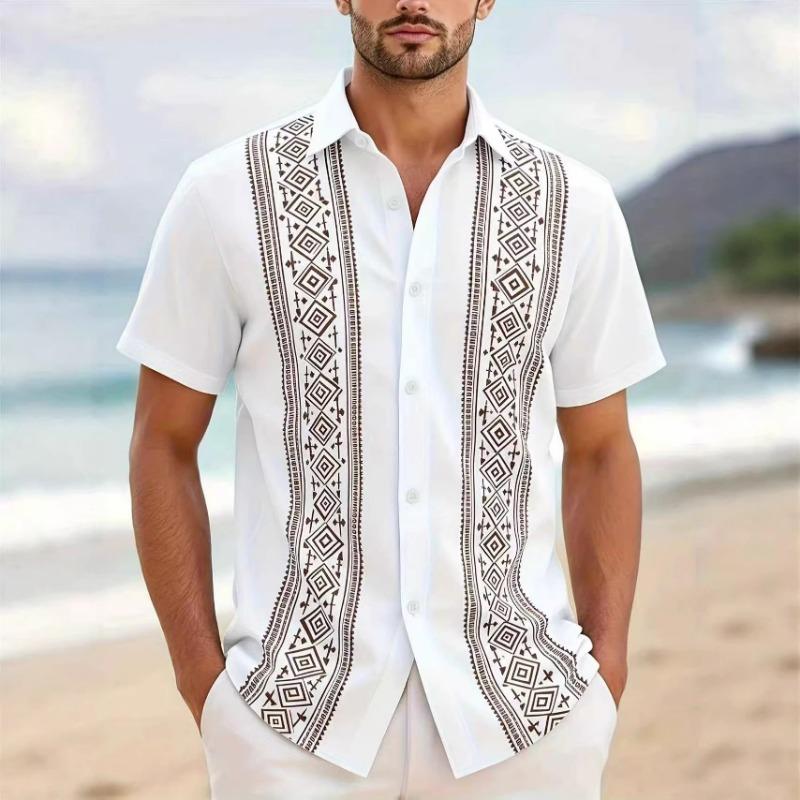 Men S Striped Short Sleeve Casual Hawaiian Shirt