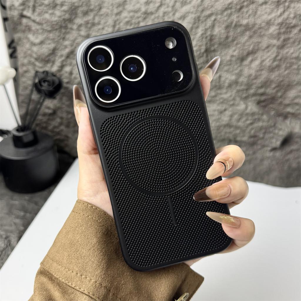 Breathable Heat Dissipation Mesh Case for iPhone 17 Air 16 15 14 13 12 Pro Max For Magsafe Glass Lens Protection Hard PC Cover