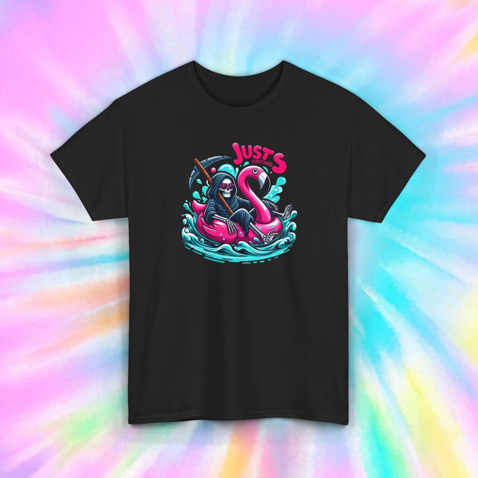 Just Drifting Grim Reaper Pink Flamingo Funny Floating Lazy Graphic T-Shirt S-5X XXXXL