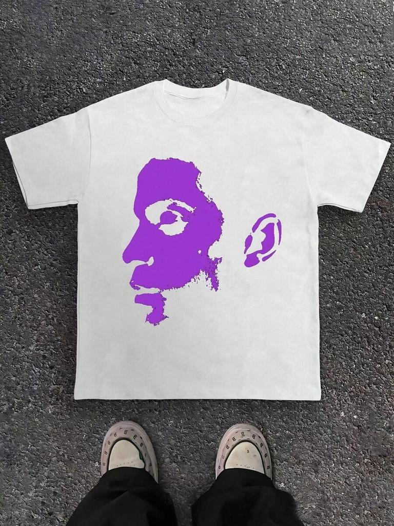 Handsome Men S Side Face Printed Casual Crew Neck T-Shirt For Unisex