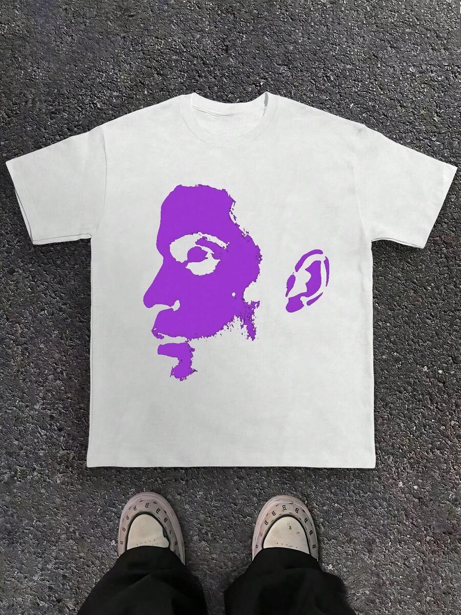 

Handsome Men S Side Face Printed Casual Crew Neck T-Shirt For Unisex L