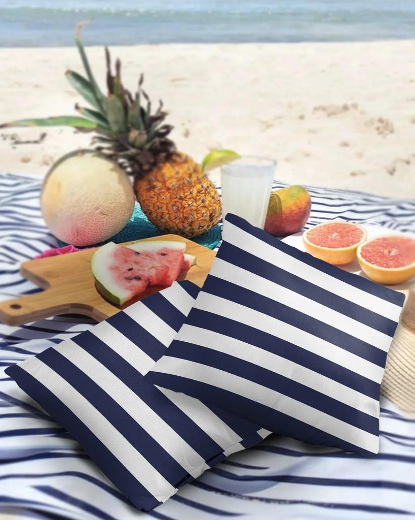 Navy Blue White Stripes Waterproof Pillow Cover Home Office Decoration Pillow Case Chair Sofa Cushion Cover