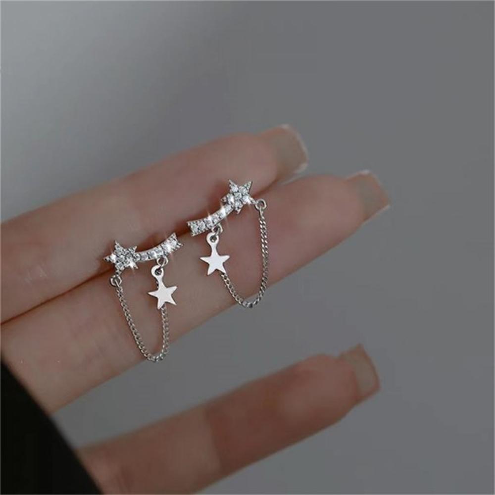 Korean Exquisite Planet Moon Butterfly Tassel Earrings for Women Sparkling Crystal Asymmetrical Drop Earrings Girl Party Jewelry
