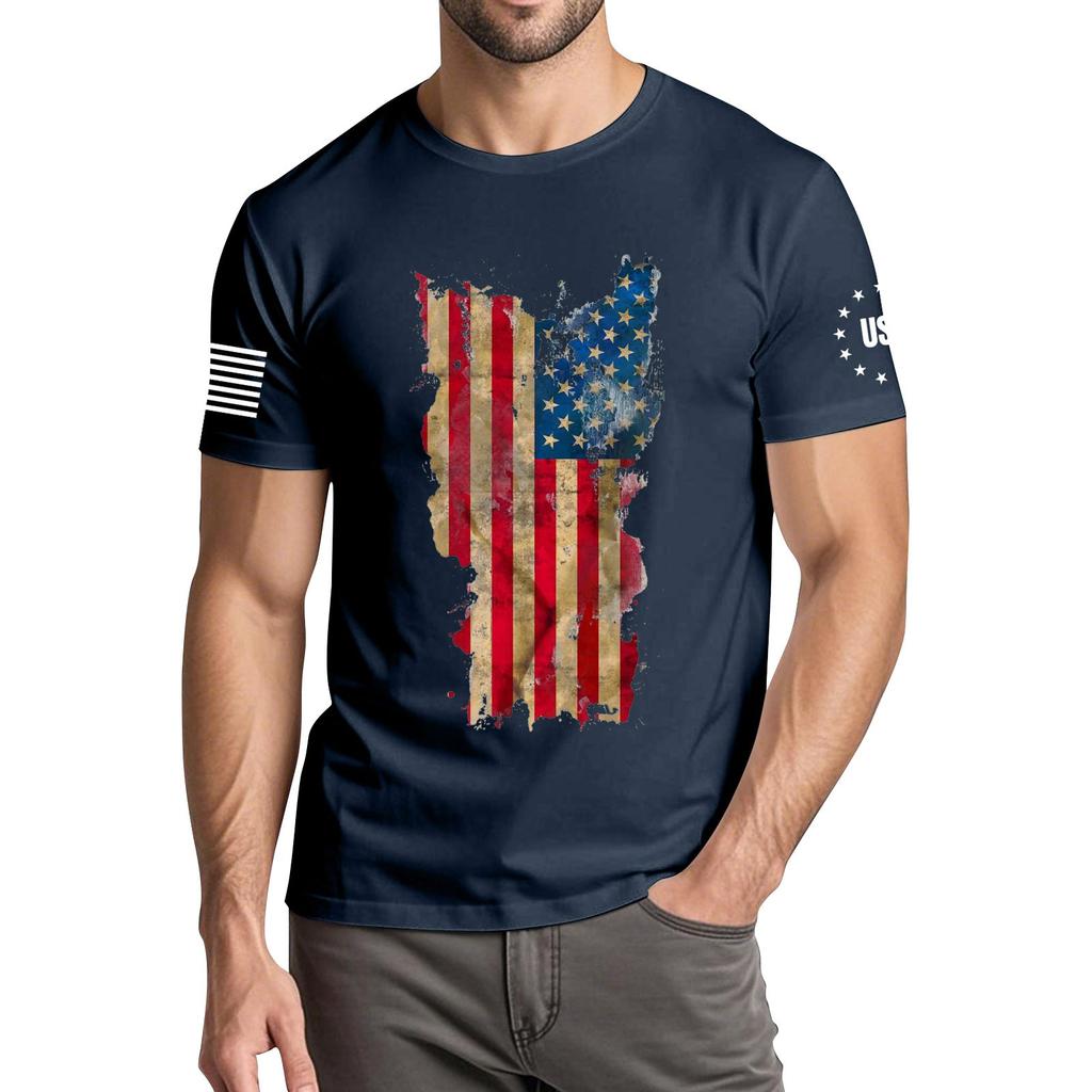 Męska Modna Codzienna Koszulka z Nadrukiem Dnia Niepodległości z Okrągłym Dekoltem i Krótkim Rękawem