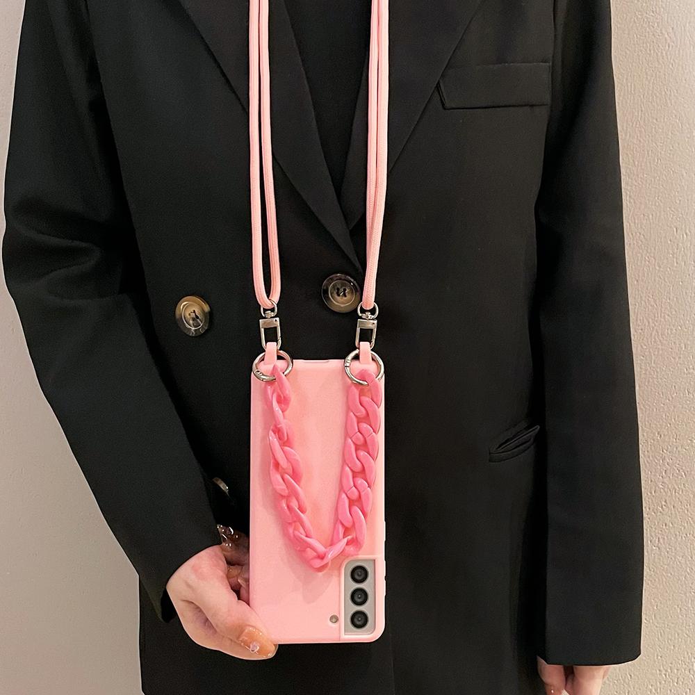 Crossbody Lanyard Acrylic Bracelet Silicone Soft Case For Samsung S24 Ultra S23 Plus S22 S21 Candy Necklace Shoulder Strap Cover