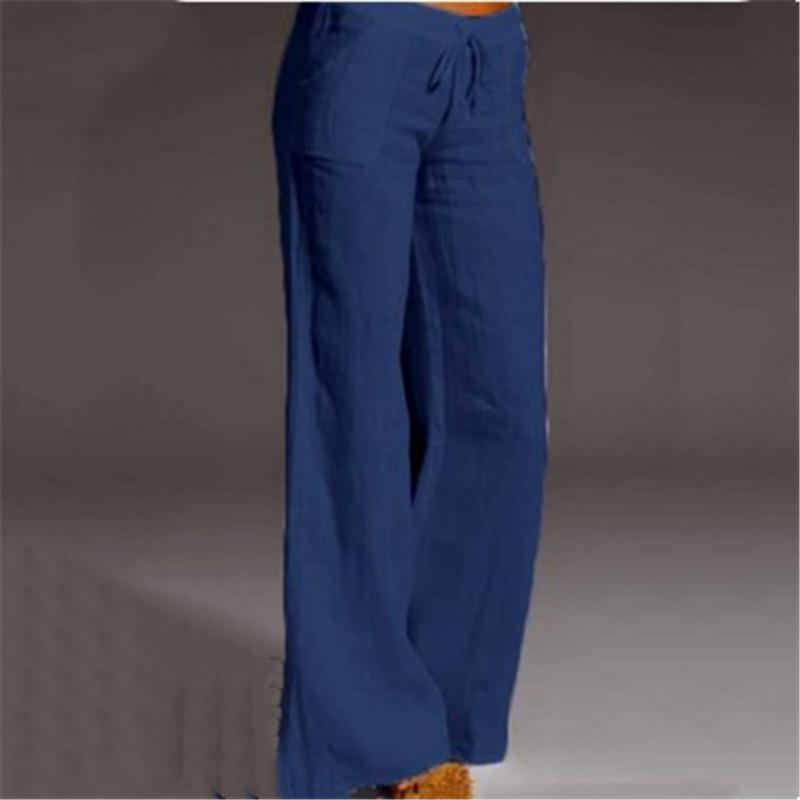 Linen Wide Leg Pants Elastic Drawstring Waist Casual Flare Trousers With Side Pockets Lightweight Loose Fit Beach Vacation Daily Palazzo Pants
