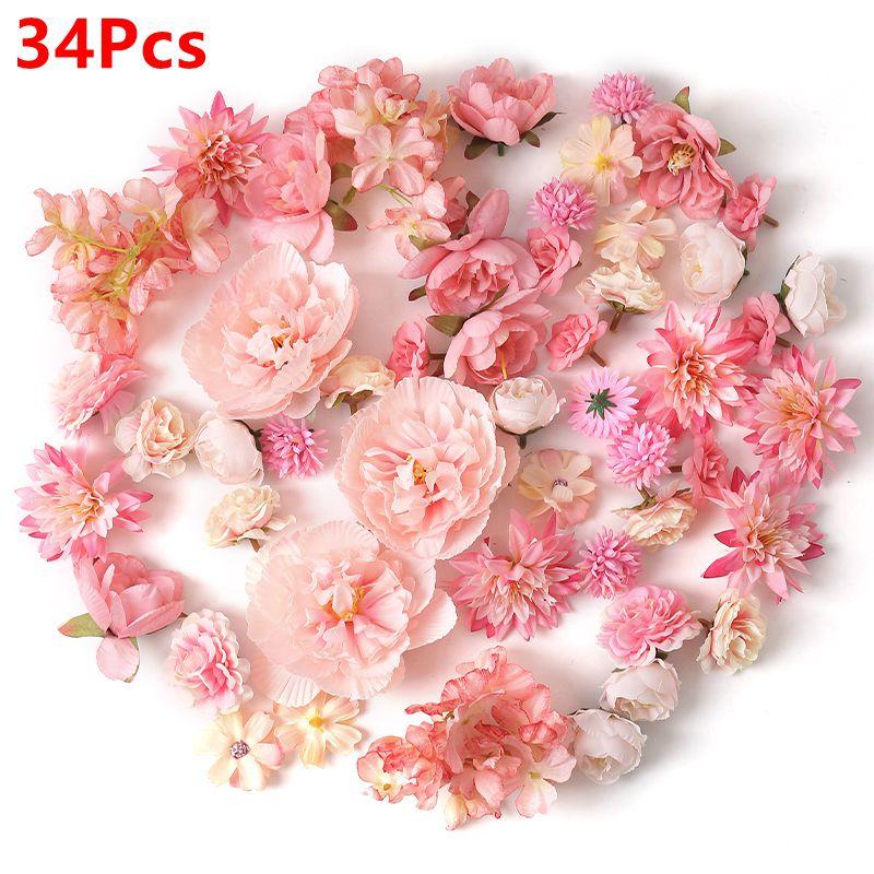 

17/34Pcs 5cm Silk Vintage Rose Artificial Flowers Head Fake Flowers for Home Room Wedding Decoration DIY Craft Garland Accessory 17Pcs рожевий